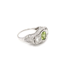 ART DECO PERIDOT AND DIAMOND FILIGREE RING