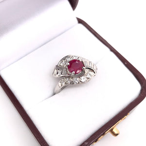 MID CENTURY 1.01 CARAT RUBY AND DIAMOND RING