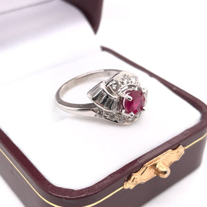 MID CENTURY 1.01 CARAT RUBY AND DIAMOND RING